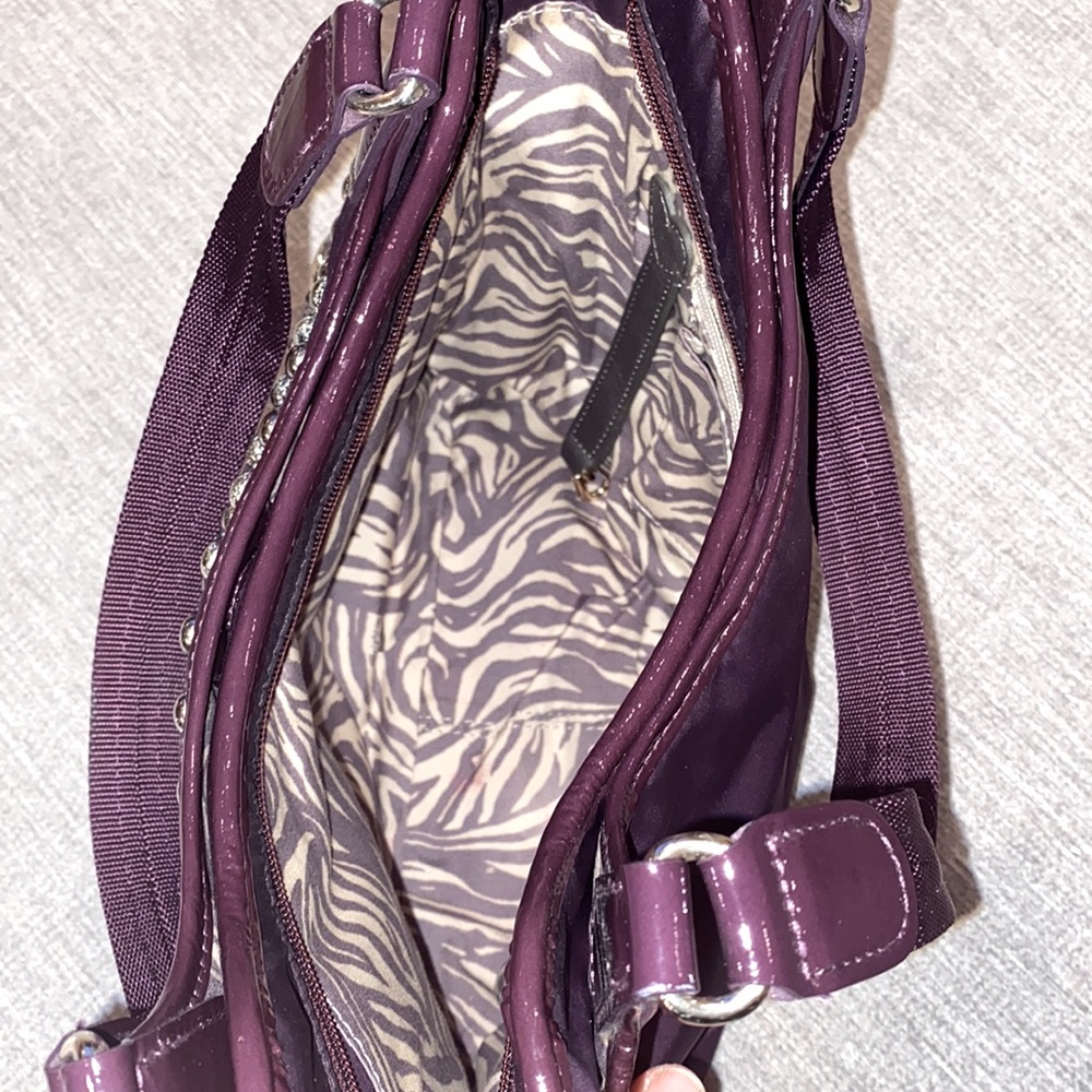 Brighton Campbell purple nylon silver studded shoulder bag. - Picture 4 of 11